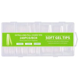 Soft Gel Tips Extra Long Coffin Full Cover 240 Τεμάχια