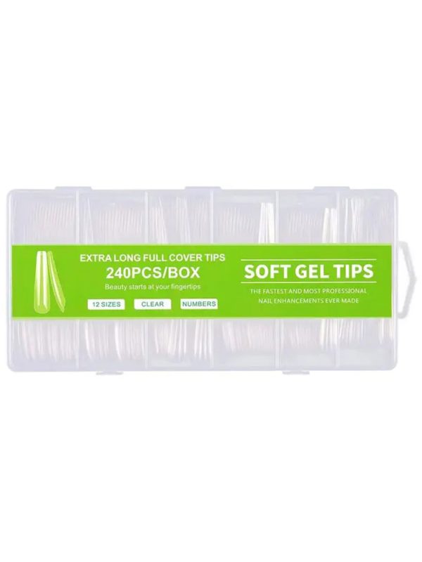 Soft Gel Tips Extra Long Coffin Full Cover 240 Τεμάχια